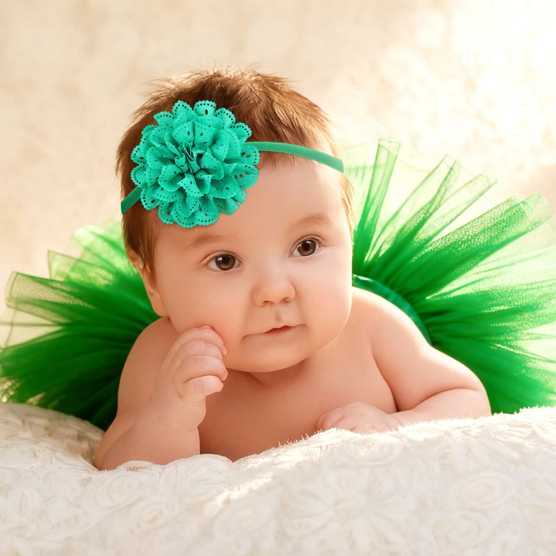 Angla 2pcs Flower Headband Tutu Skirt for Newborn Baby Girl Toddlers Infant 0-12 Months (Green), Medium - Image 5